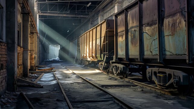 Empty railcars near the smelter. Donetsk, Ukraine : Generative AI