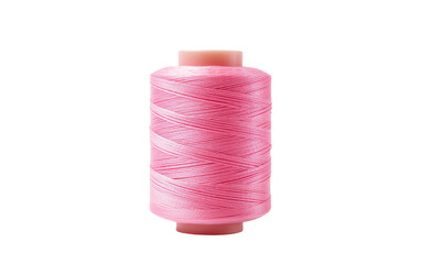 A close up photo of a spool of pink thread. Isolated on a Transparent Background PNG.