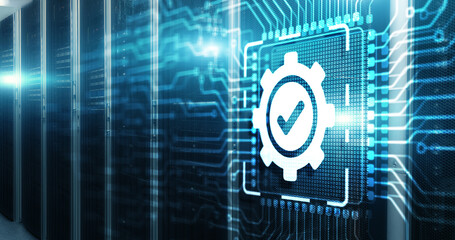 Quality Control Business Technology Concept on 3d Electronic Circuit Board Chip