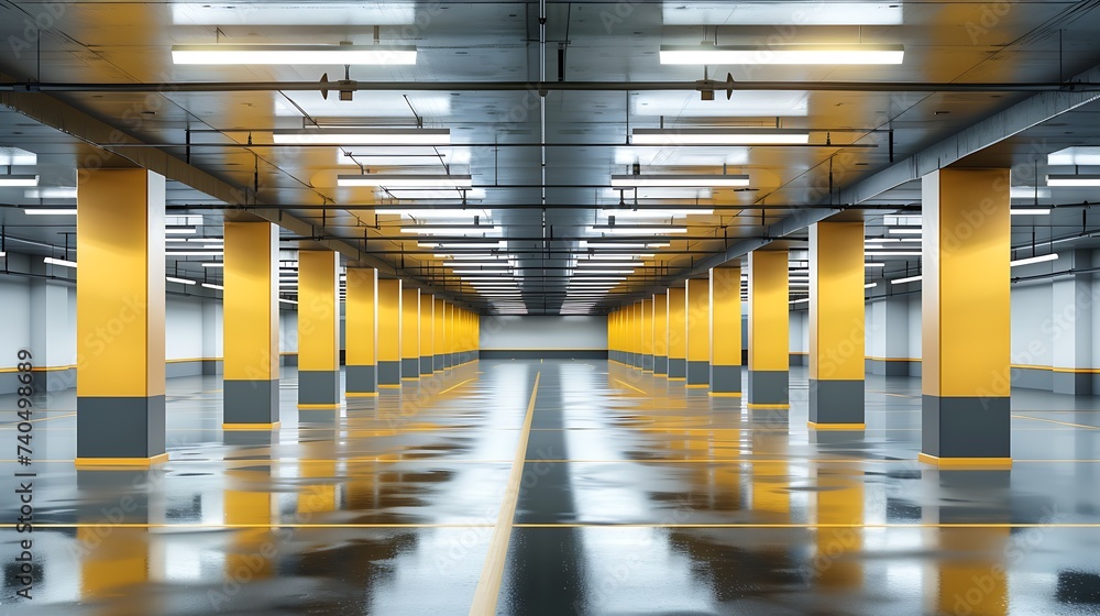 Poster empty underground parking background with copy space : generative ai