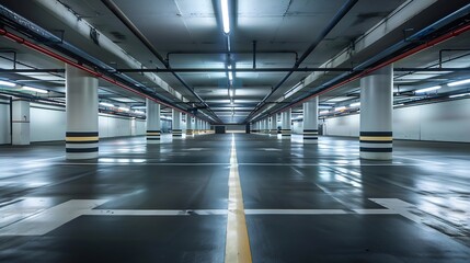 Fototapeta premium Parking garage interior, industrial building,Empty underground Parking car background : Generative AI