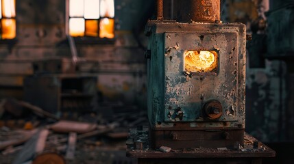 Cold furnace of abandoned industrial foundry : Generative AI