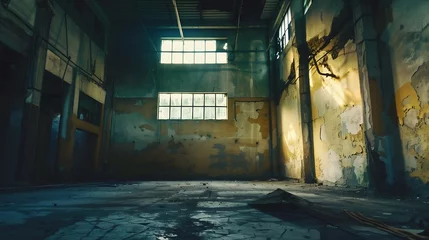 Foto op Canvas Old broken empty abandoned industrial building interior. : Generative AI © Generative AI