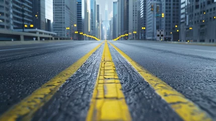 Meubelstickers Empty urban asphalt road exterior with city buildings background. New modern highway concrete construction. Concept of way to success. Transportation logistic industry fast delivery. C : Generative AI © Generative AI