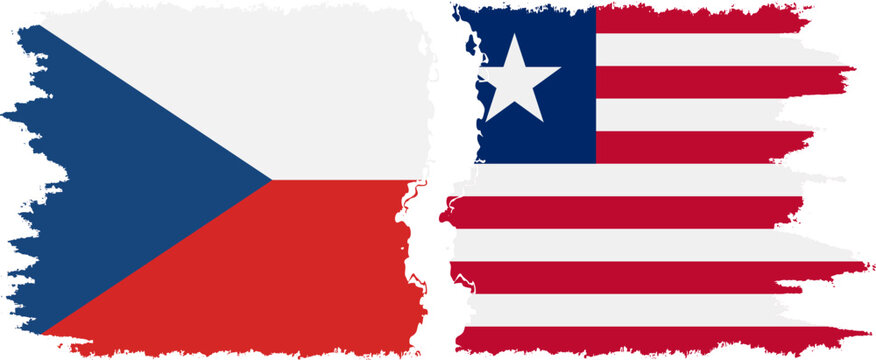 Liberia and Czech grunge flags connection vector