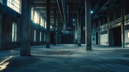 Dark industrial interior of an old building : Generative AI