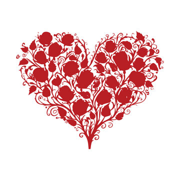 Ornamental artistic valentine heart vector silhouette.