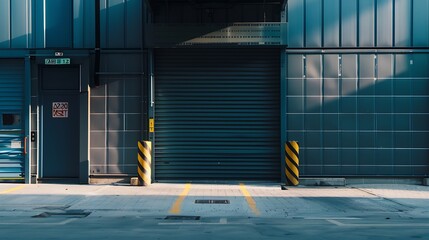 Roller shutter entrance to industrial loading area. : Generative AI