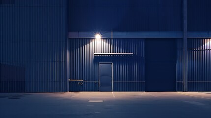 Facade of a modern navy blue warehouse : Generative AI