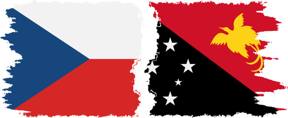 Papua New Guinea and Czech grunge flags connection vector