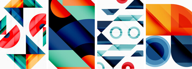 Bright colorful geometric abstract poster background set