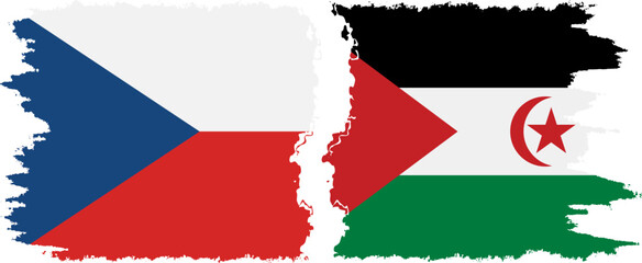 Western Sahara and Czech grunge flags connection vector