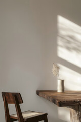 Minimalistic interior deco composition with a table and a chair