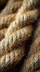 Jute fibers close up showing their coarse rugged texture reminiscent of an ancient weathered rope bridge