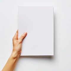 holding book with blank cover on white background