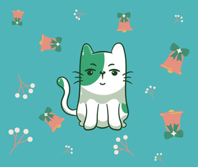 Kawaii Cats vector illustration  Smiling Kitty, cute and round-faced cat