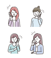 スマートフォンで通話する女性のイラストセット