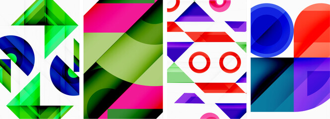 Bright colorful geometric abstract poster background set