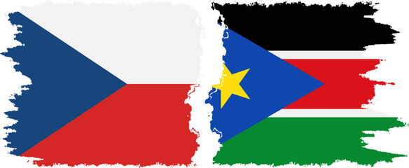 South Sudan and Czech grunge flags connection vector