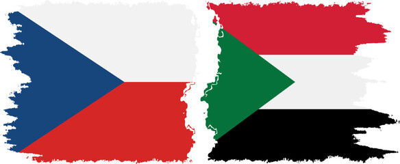 Sudan and Czech grunge flags connection vector
