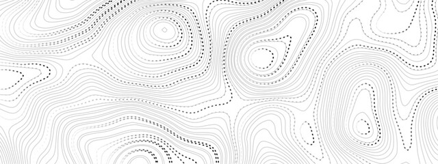 Abstract wavy topographic doted line map. Abstract wavy and curved doted lines background. Abstract geometric topographic contour map background. Vector illustration.