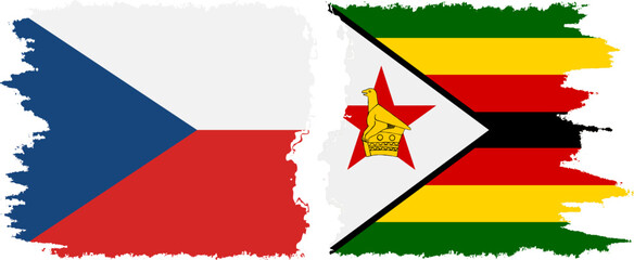 Zimbabwe and Czech grunge flags connection vector