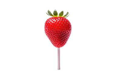 A photo showcasing a group of red strawberries attached to sticks. Isolated on a Transparent Background PNG.