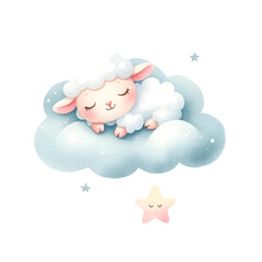 baby lamb sleeping on a cloud