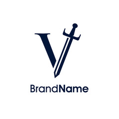 Simple Elegant Initial V Sword Logo