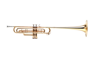 A brass trumpet showcasing the instruments features and design. Isolated on a Transparent...
