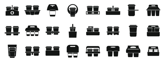 Cup holder icons set simple vector. Food paper box. Drink carrier away