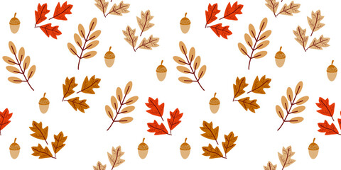 Autumn seamless pattern with different leaves and plants Nature Plant leaf Vector seamless. leaf pattern Seamless pattern hand-drawn with tropical leaves. floral seamless pattern