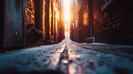 Low Angle View of a Dark Alley in an Inner City Area : Generative AI - Powered by Adobe