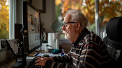 Senior Man Using a Desktop computer