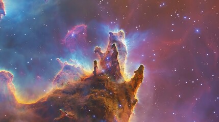 Details show of the Pillars of Creation in Eagle Nebula The elements of image  Credit  ESA CSA STScI Joseph DePasquale STScI Anton M Koekemoer STScI Alyssa Pagan STScI : Generative AI