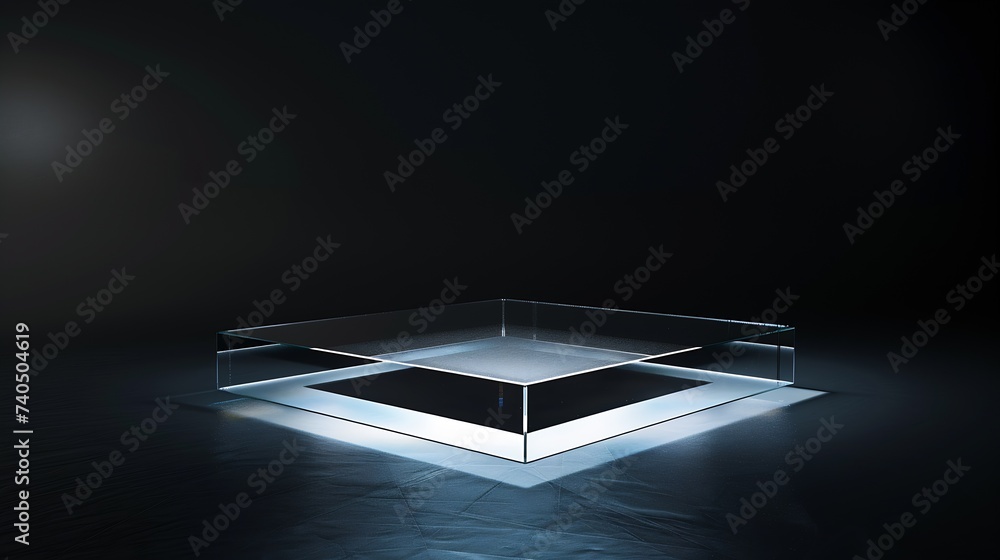 Poster stylish glass pedestal stage or platform on a black background mockup scene made with acrylic blocks