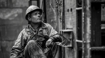 Obraz premium Construction worker in black and white