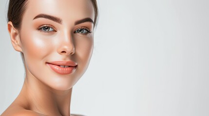 close up portrait of a woman, copy space