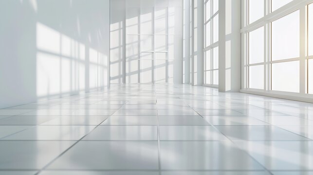 3D render of empty exhibition space. backdrop for exhibitions and events. Tile floor. Marketing mock up. : Generative AI