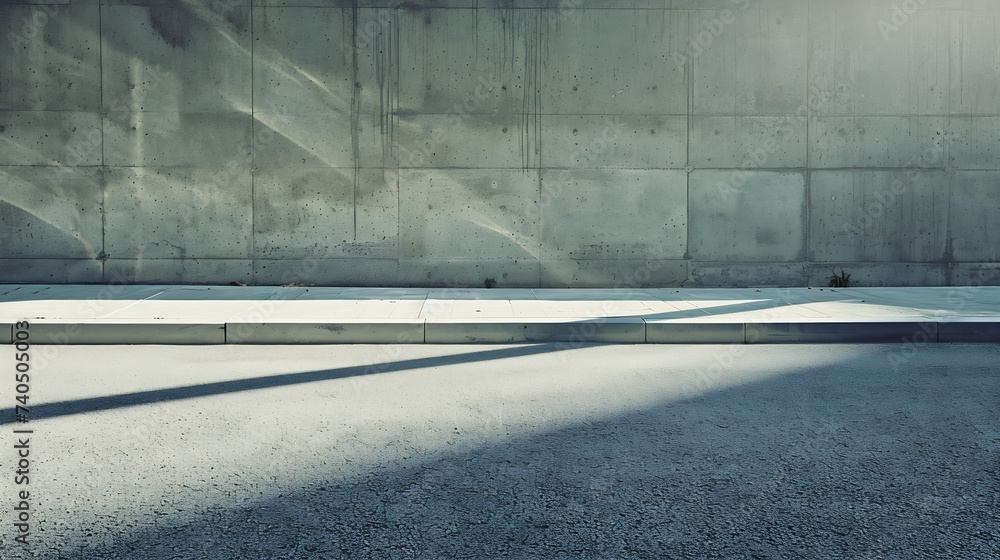 Poster a fragment of an urban concrete wall of a building and an asphalt sidewalk, a building facade, a template or source : Generative AI