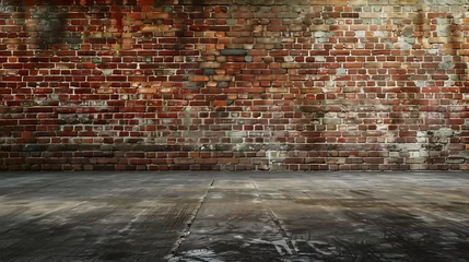 Fototapeten Industrial background, empty grunge urban street with warehouse brick wall : Generative AI © Generative AI