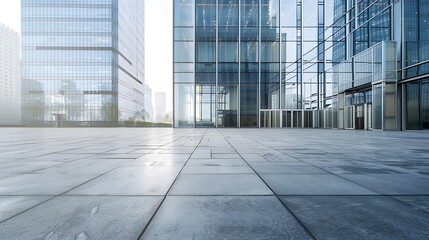 Empty ground in front of modern glass wall facade buildings . : Generative AI