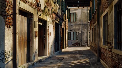 Fototapeta na wymiar Old Foundry Buildings Exterior in Murano Street Isle near Venice, Italy : Generative AI