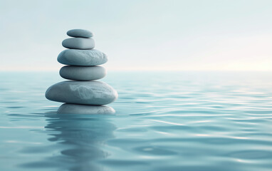Obraz na płótnie Canvas Balancing Stones in Water. Zen Concept. Zen Buddhist scene.