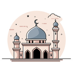 vector illustration of mosque in flat style. Suitable for greeting templates for Ramadhan, Eid al-Fitr and other Islamic holidays.