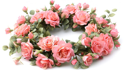 Pink rose wreath isolated on white background. copy space. generative ai