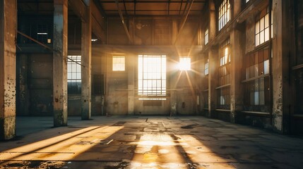 Industrial interior with br light from the windows : Generative AI