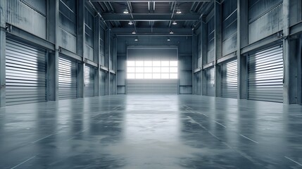 Factory or warehouse or industrial building. Protection with roller door or roller shutter. Modern...