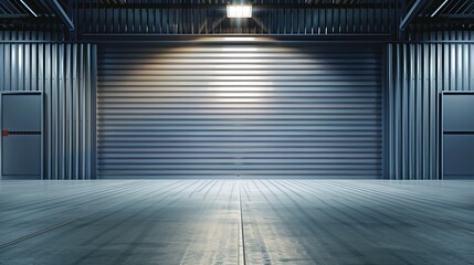 3d rendering of exterior commercial building. May called modern factory, warehouse, hangar, shop or garage. Include metal door or roller shutter, empty concrete floor for industrial ba : Generative AI