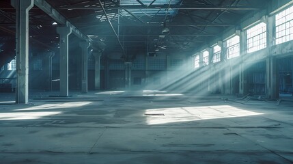 Old broken empty abandoned industrial building interior. : Generative AI